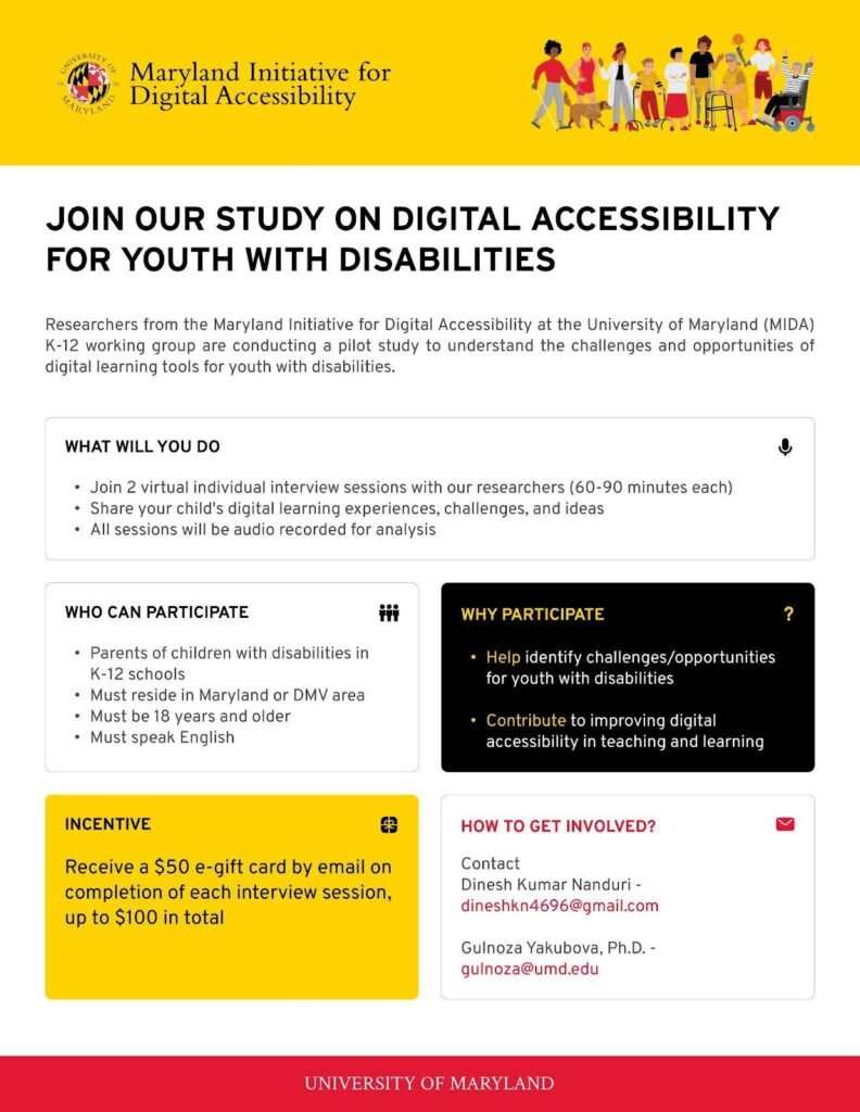 Participation flier for study on Youth with Disabilities